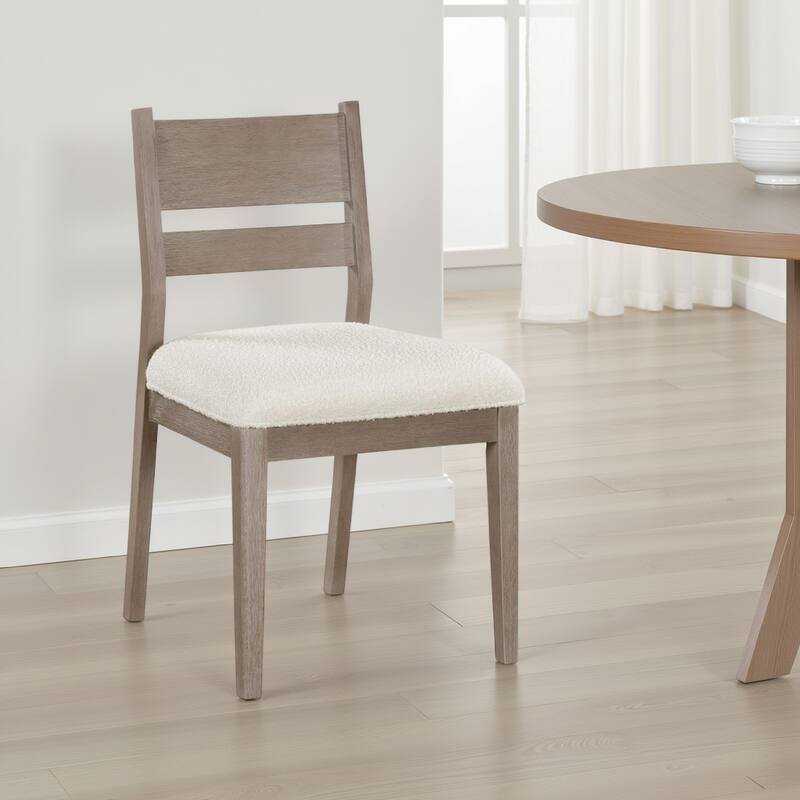 Elia Dining Side Chair Set of 2, Ladderback, Gray Wood, Cream Fabric