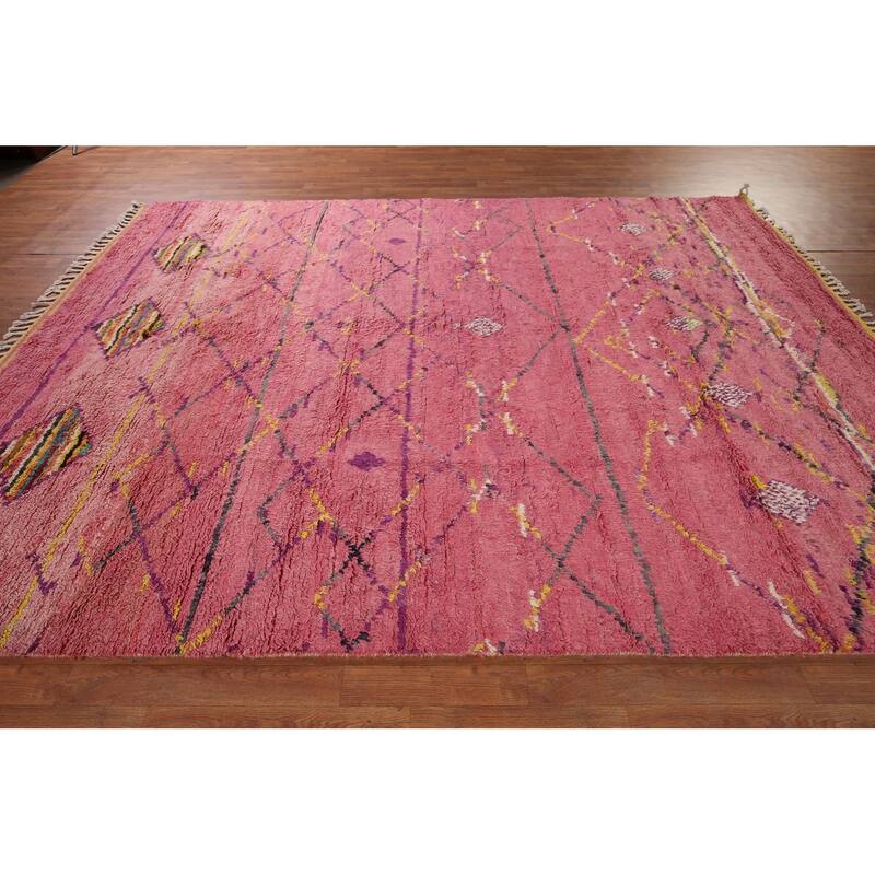 Pink Plush Moroccan Area Rug Handmade Wool Carpet - 7'11" x 10'10"