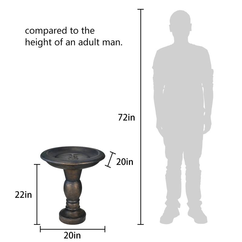 22" H Outdoor Concrete Bird Bath - Perfect for Adding Interest to Garden, Patio, Backyard, Porch and Deck