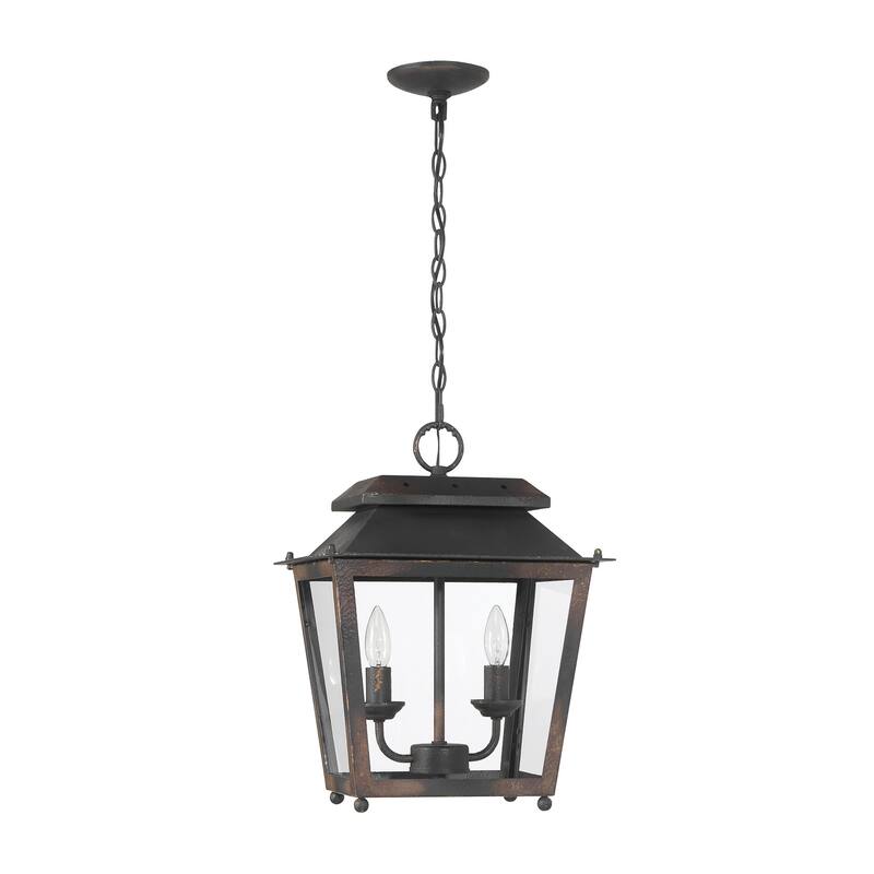 Abingdon 2 Light Mini Pendant in Antique Black Iron with Clear Glass - Gold