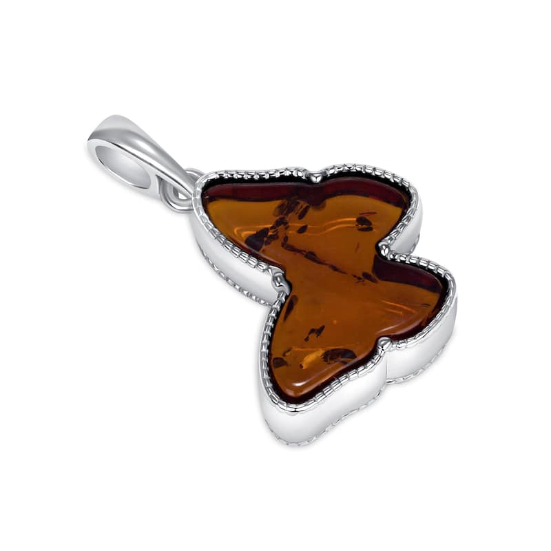 Baltic Amber Butterfly Pendant Necklace in Sterling Silver