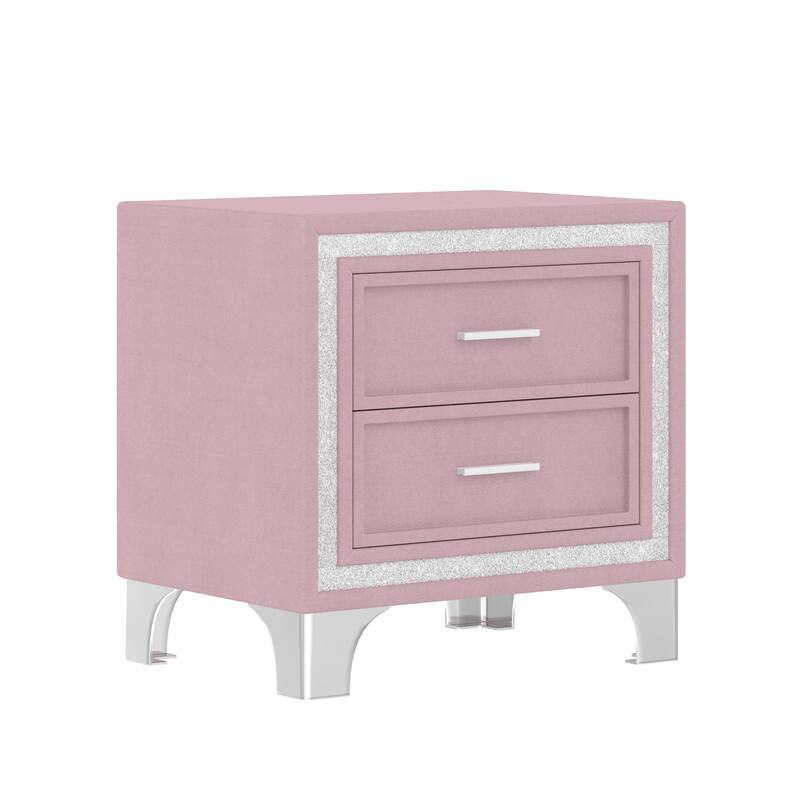 2-Drawer Nightstand with Metal Legs for Bedroom