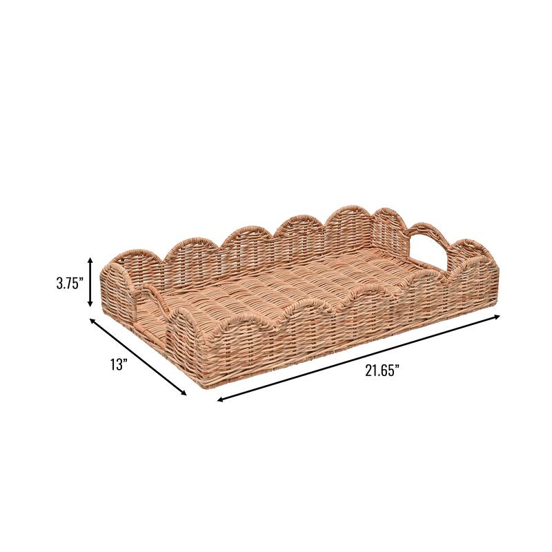 Happimess Scalloped 21.5" Hand-Woven Rattan Tray with Handles