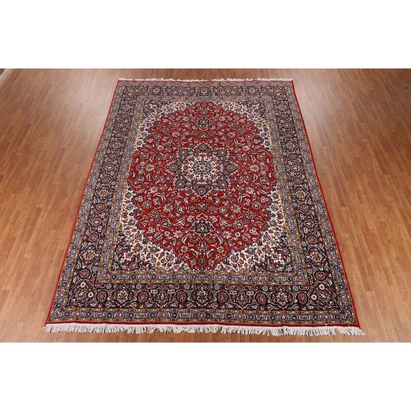Floral Red Kashan Turkish Area Rug Machine Made Carpet - 9'6" x 12'6"