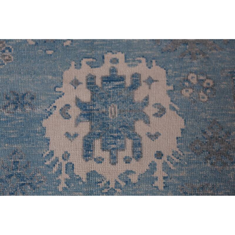 Hand Knotted Oriental 100% Wool Carpet Transitional All-Over Navy Blue & Blues Oushak Area Rug - 12' 9'' X 9' 1''