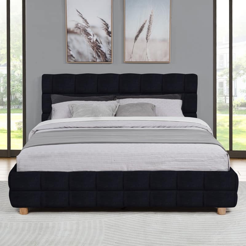 Best Master Furniture Maelle Fleece Upholstered Tufted Platform Bed
