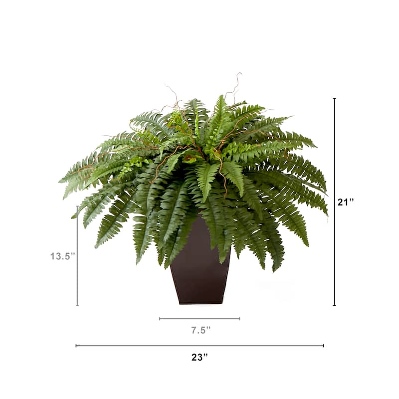 23" Artificial Boston Fern Plant with Tapered Bronze Square Metal Planter DIY KIT