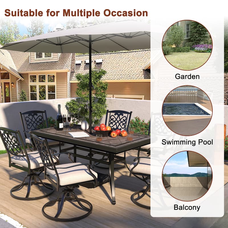 Rectangle Aluminum 67 in. Length Outdoor Dining Table with 2in Umbrella Hole