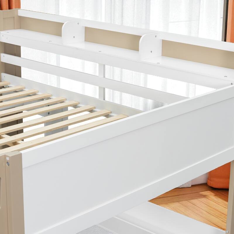 Full Size Wood Loft Bed with Desk, Wardrobe Storage, Shelves & Clothes Rail, 500 lb Bed Capacity, 77.8 x 70.1 x 75.6 in