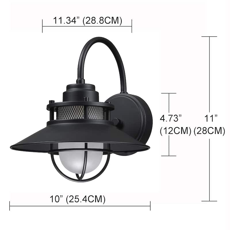1-Light 11 inches H Matte Black Outdoor Wall Lantern Sconce