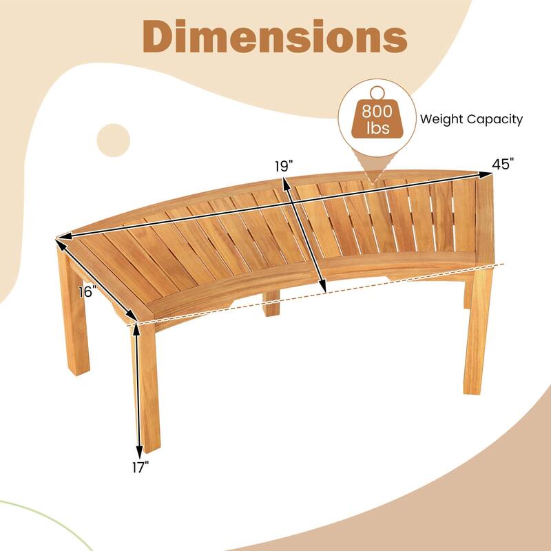 Costway 1/2/4 PCS Outdoor Curved Bench with Slatted Seat Wrap Around - See Details