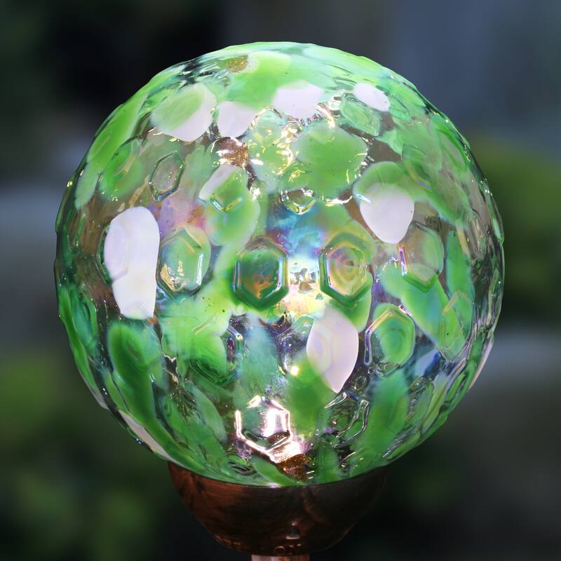 Exhart Solar Pearlized Honeycomb Glass Ball Garden Stake with Metal Finial, 4 by 31 Inches