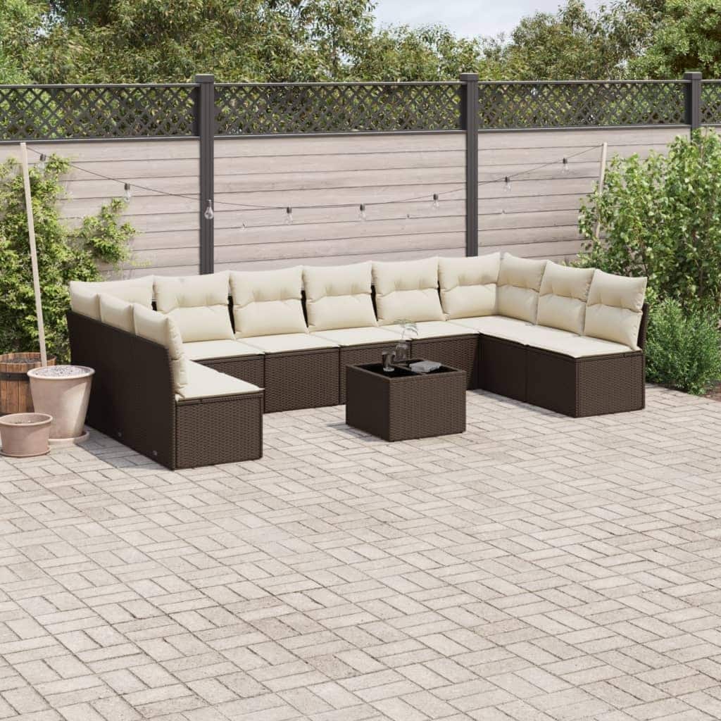 vidaXL Garden Sofa Set Brown with Cream White Cushions - 21.7 x 21.7 x 14.6