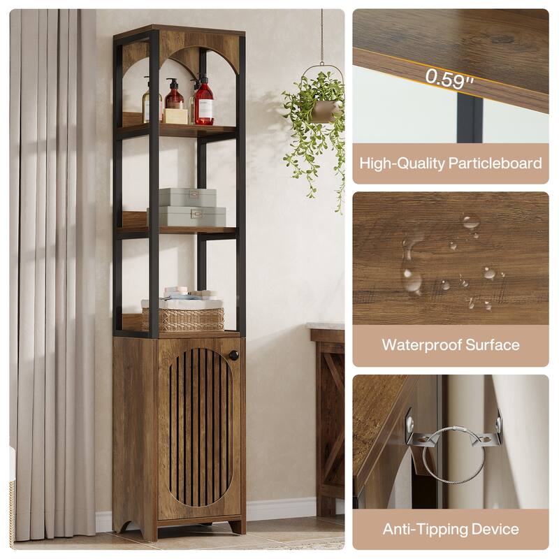 6-Tier Narrow Bookcase with Louvered Door Cabinet for Small Space