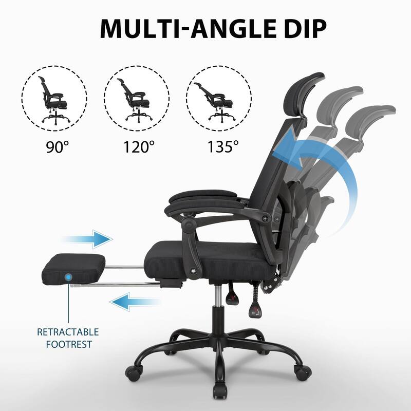 Ergonomic Mesh Office Chair with Adjustable Lumbar Support & Footrest