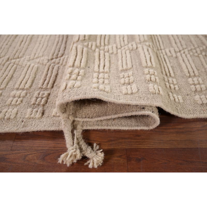 Earth Tone Moroccan Area Rug Handmade Oriental Wool Carpet - 7'11" x 10'4"