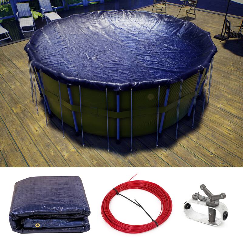 ColourTreeUSA Premium Round Winter Pool Cover Above Ground with 4 ft. Overlap - 140 GSM - 28 ft. Round - Navy Blue