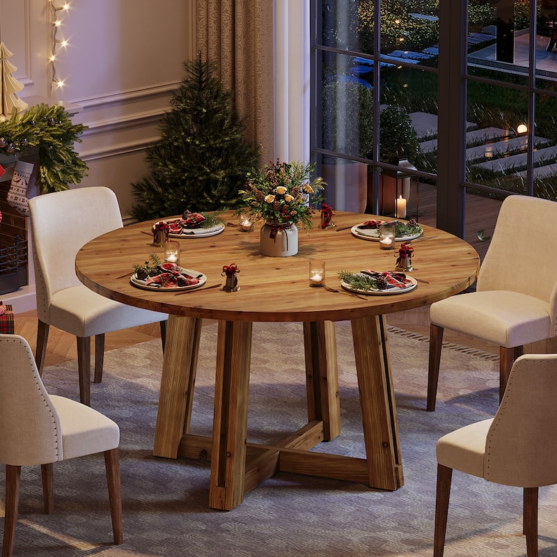 47" Solid Wood Dining Table, Farmhouse Round Kitchen Table for 4-6