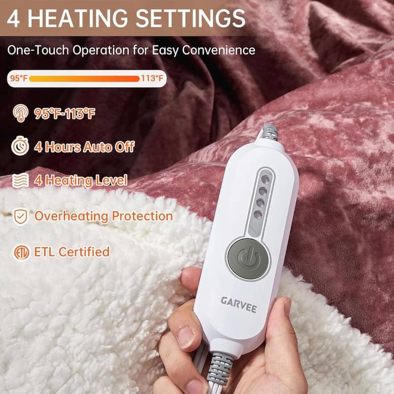 Pink Electric Heated Throw Blanket with 4 Heat Levels, Machine Washable