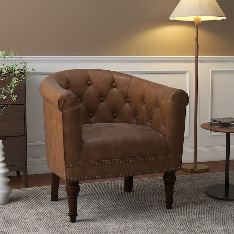 Alina Modern Tufted Tub Barrel Faux Leather Accent Chair