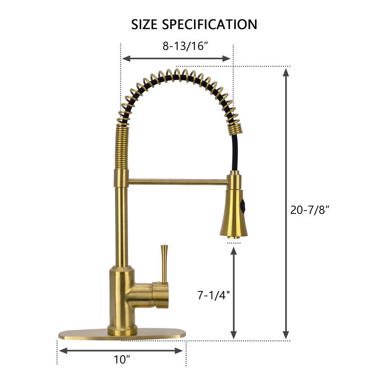 Copper Pre-Rinse Spring Kitchen Faucet, Single Level Handle and Pull Down Sprayer