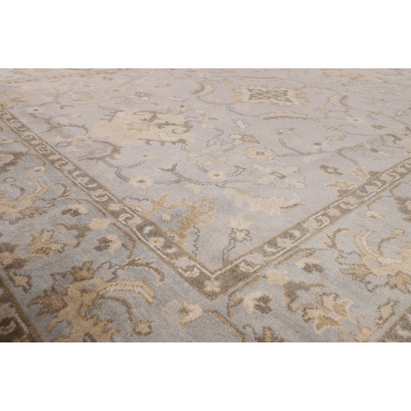 All-Over Gray Oushak Indian Area Rug Hand-Knotted Wool Carpet - 7'11"x 10'0"