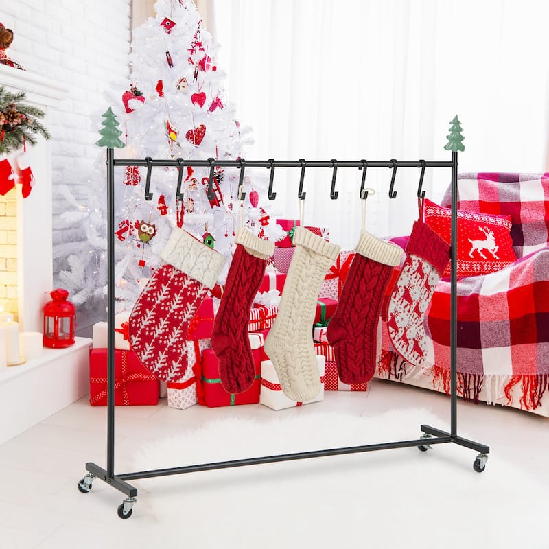 Gymax 10-Hook Christmas Stocking Holder Stand on Wheels w/ 6 Removable - Multi - See Details