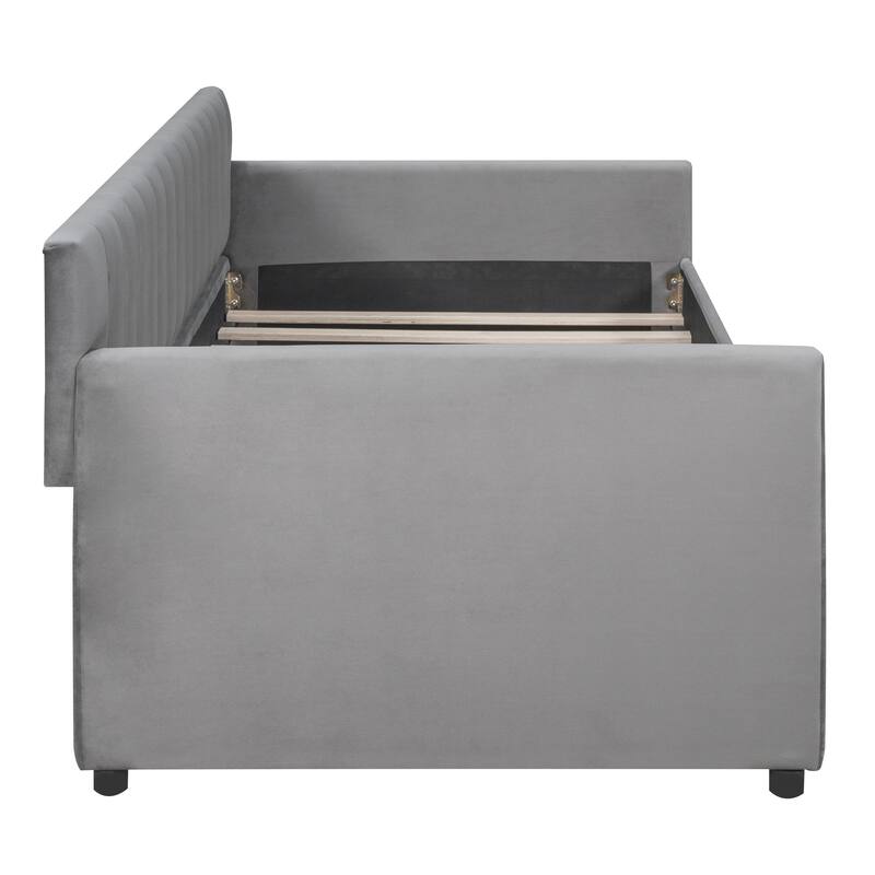 Elegant Twin Upholstered Daybed with Storage Drawers and Wooden Slat Support