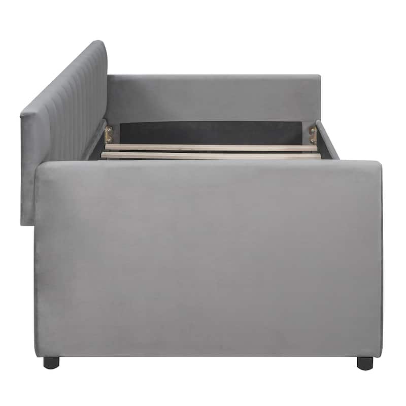Velvet Daybed with Trundle & Wood Slats