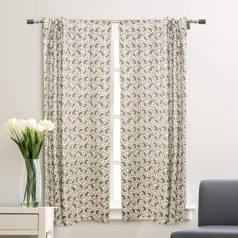 Fabdivine Block Print Curtain or Drape Decorative Home Accent Bed or Living Room - Kerijaal- Brown - 54" X 63"
