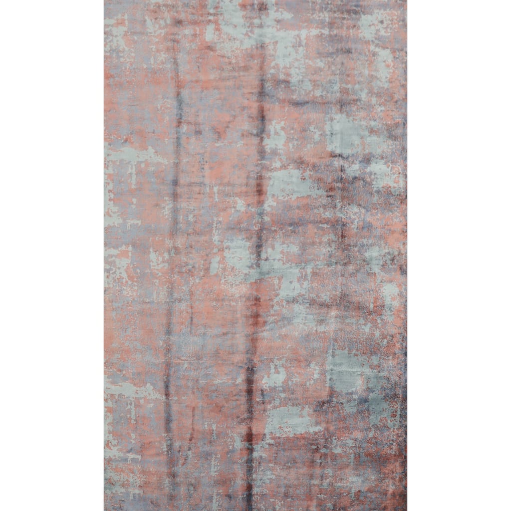 Hand Knotted Oriental Viscose Silk Carpet Modern Abstract Oranges & Rust Abstract Area Rug - 9' 11'' X 6' 4''