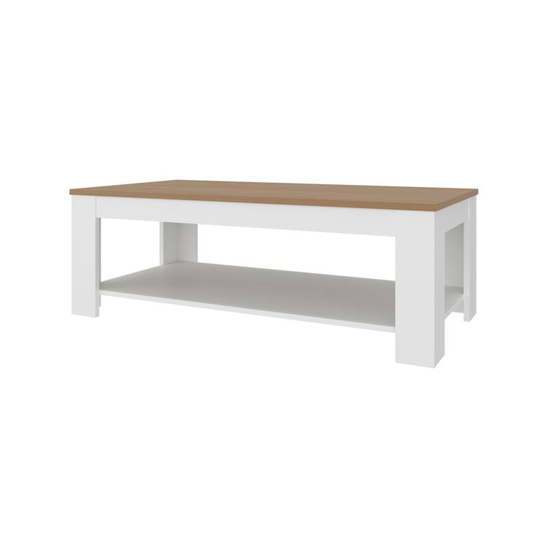 Modern Coffee Table with Shelf Two Tone Finish Compact Living Room Design