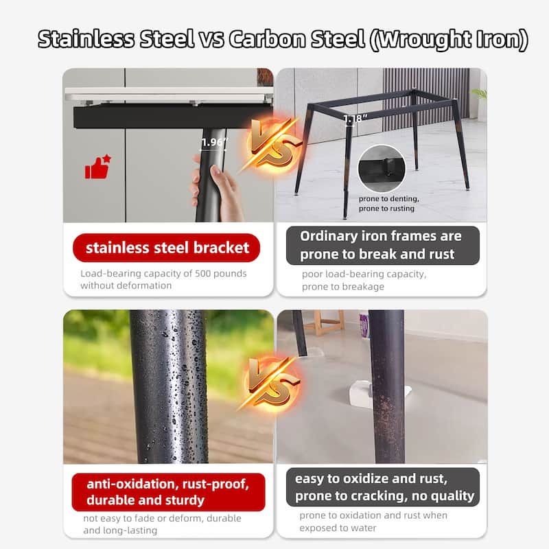 62.9'' to 94.4'' expandable Slate rectangular Glossy White kitchen Stone Top dining table stainless steel legs.