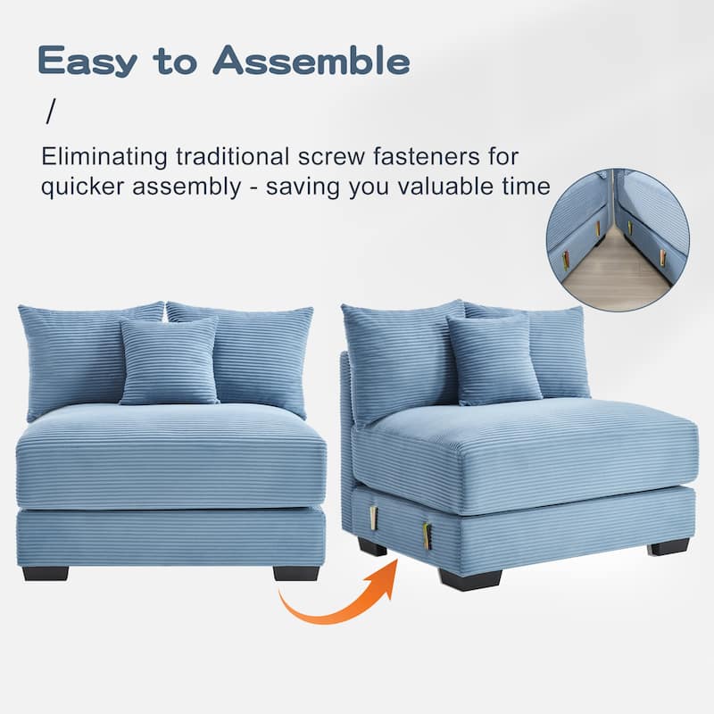 Roomfitters 54.3" Oversized Cloud Modular Sofa & Ottoman, Corduroy Deep Seat Couch with Thick Armrests