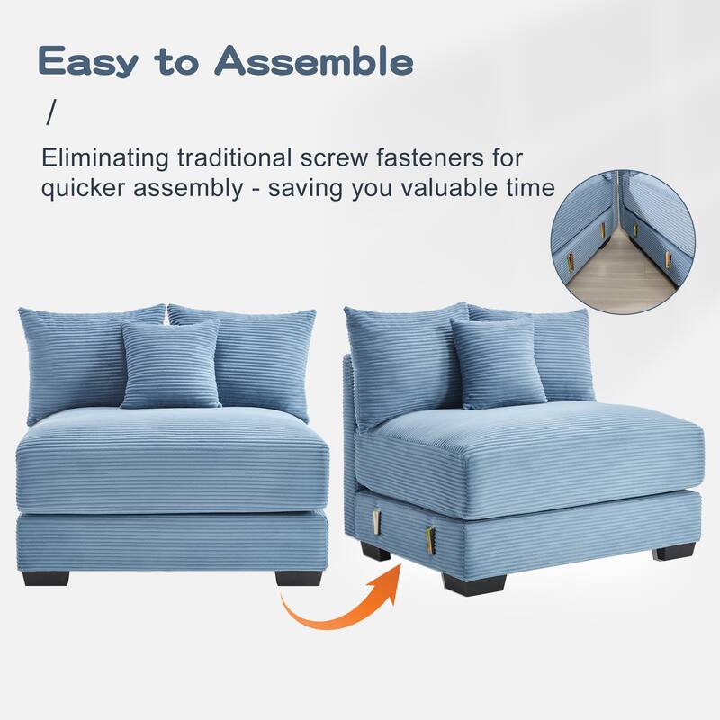 Sectional Couch with 2 Movable Ottomans, 92" Corduroy Couches for Living Room, Upholstered Sofa Couch with Deep Seat for Bedroom