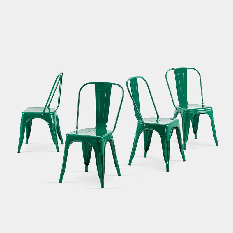 4-Piece Stackable Industrial Dining Chair Set - High Gloss Green, 18 Inch Seat Height