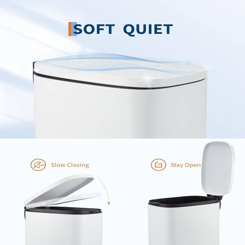 13-Gallon Slim Stainless Steel Trash Can with Soft-Close Lid - Narrow Design