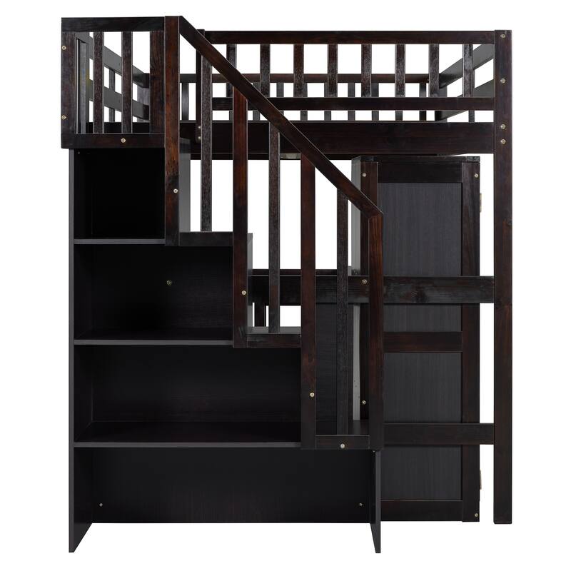 Full Loft Bed with Stairs & Built-in Desk and 5-in-1 Storage, 350lb Capacity