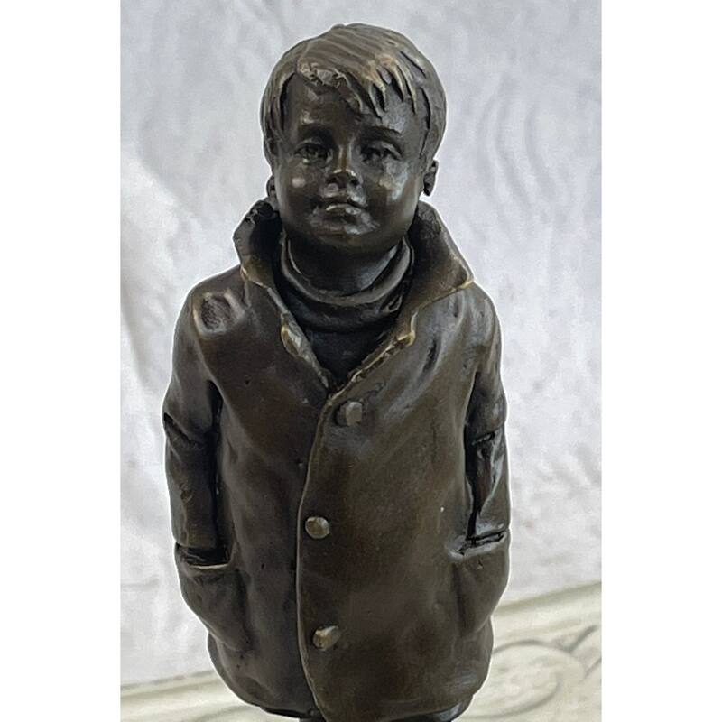 Boy In Rain Genuine Bronze Sculpture Bookend Book End Figurine Hot Cast Figure