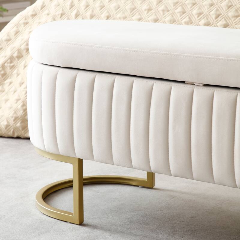 Storage Bench Bedroom Bench, Velvet Oval Upholstered End of Bed Bench with Golden Metal Legs,50" Storage Ottoman Bench