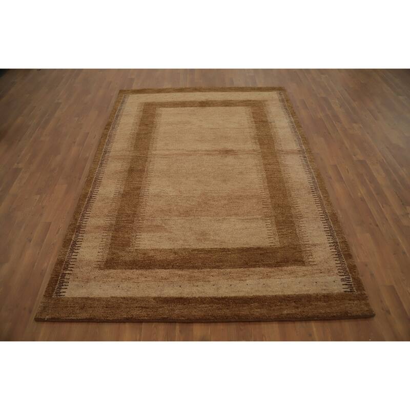 Hand Knotted Oriental 100% Wool Carpet Modern Geometric Brown Gabbeh Area Rug - 7' 11'' X 5' 7''