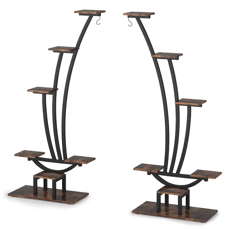 6 Tier Plant Stand Pack of 2, Multipurpose Flower Potted Plant Display Shelf Rack with 2 Hooks for Living Room Garden Balcony