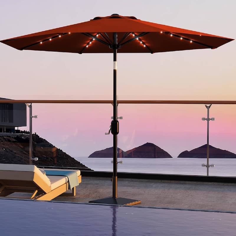 10 FT Outdoor Table Patio Umbrella, Waterproof UV Protection with Solar Lights - Orange