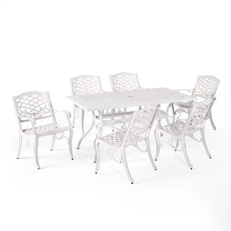 Phoenix Traditional Outdoor Aluminum 7 Piece Dining Set by Christopher Knight Home - White