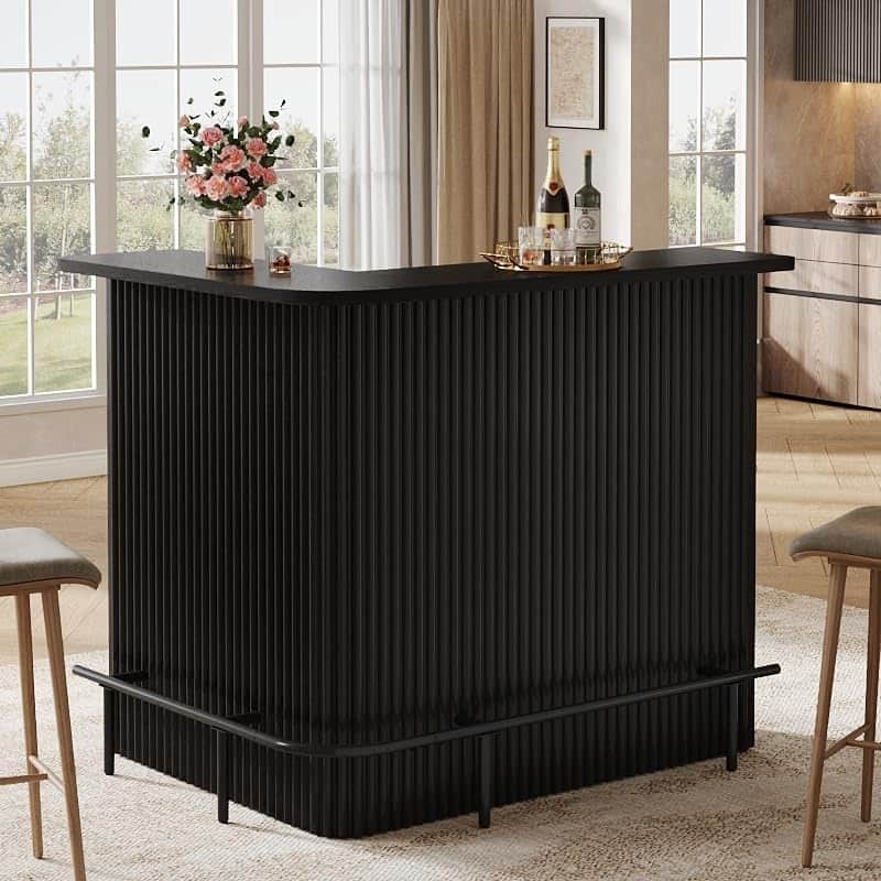 Bar Table, Home Bar Unit with Footrest, Counter Height Pub Table with Storage Shelves for Basement, Living Room, Dining Room