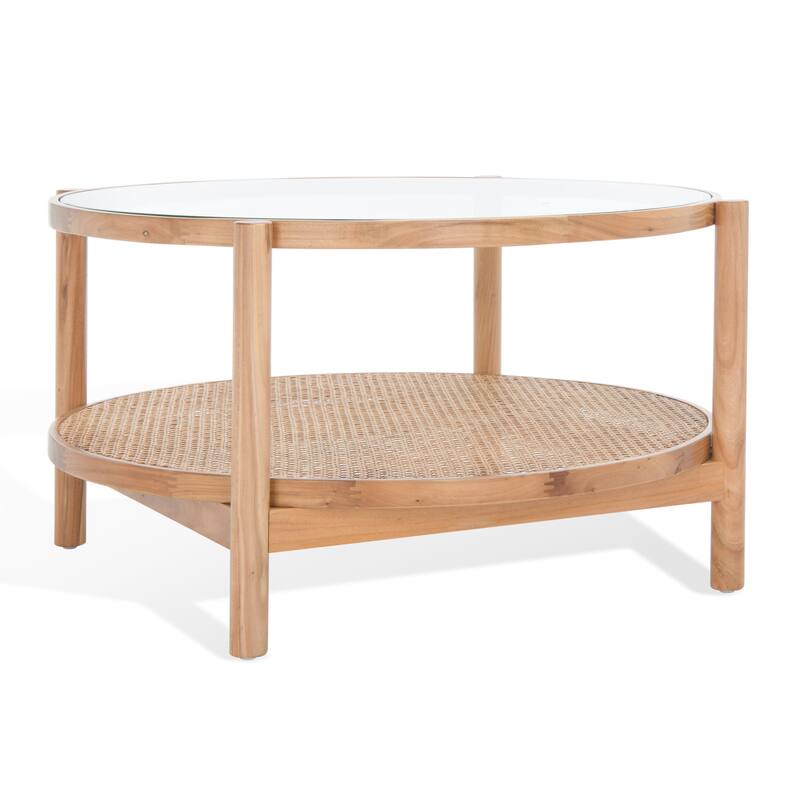 SAFAVIEH Couture Karyna 2-Tier Rattan/Glass Coffee Table - 35"W x 35"D x 18"H