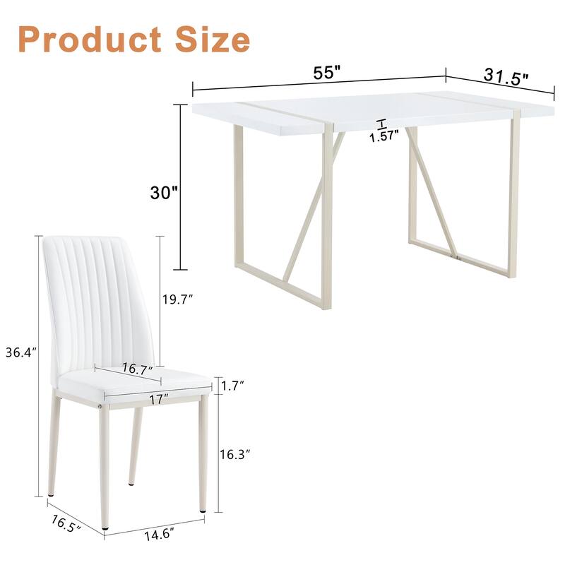 Roomfitters 5/7pcs Modern MDF Dining Table Set with Armless Chairs and Vertical Backrest Design, White