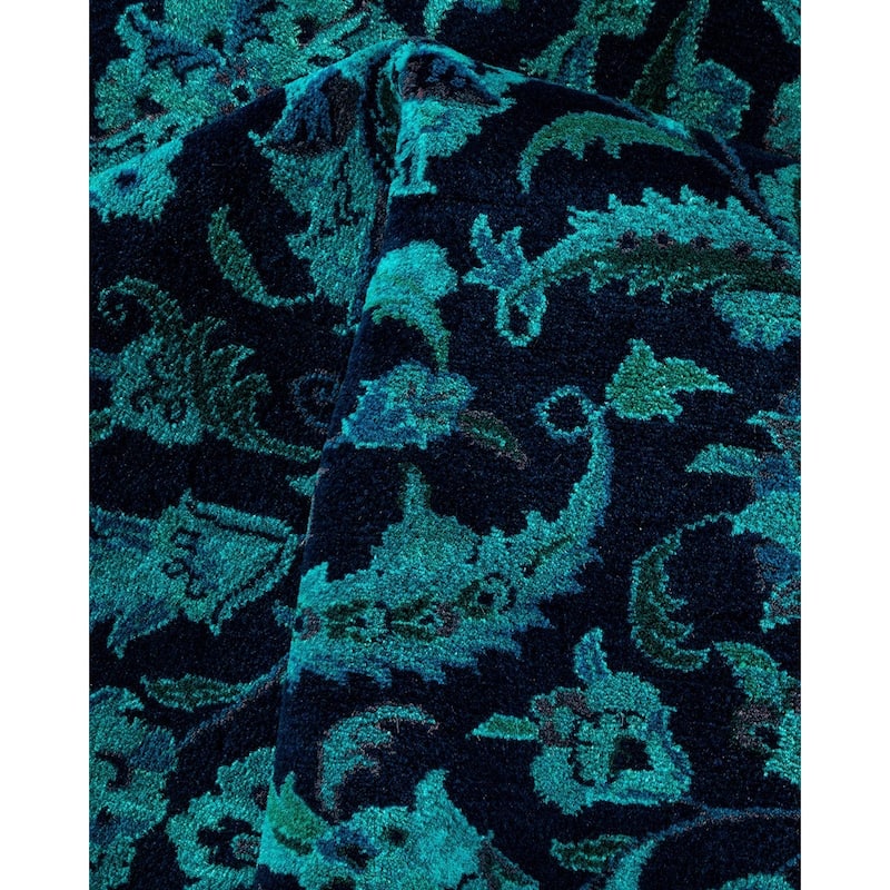 Overton Hand Knotted Wool Vintage Inspired Modern Contemporary Overdyed Navy Area Rug - 8' 1" x 10' 2"