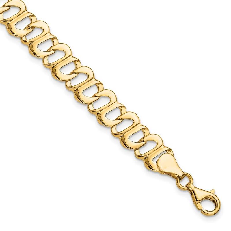 Curata 14kt Yellow Gold Solid Open back Fancy Lobster Closure Polished and Textured Link Bracelet 8.75 Inch