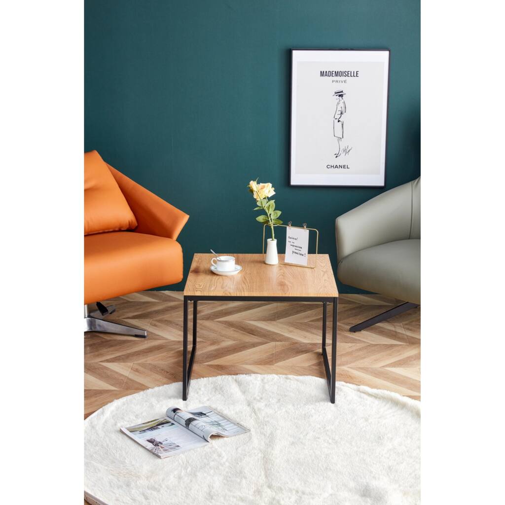 Large Accent Center Table Table Wood Tabletop with Metal Frame, Simple Assembly